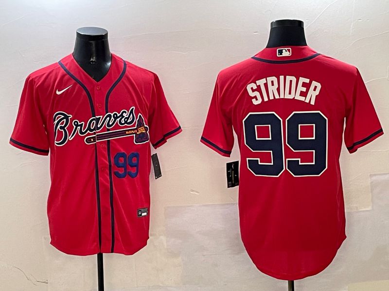Men Atlanta Braves 99 Strider Red Game 2025 Nike MLB Jersey style 2
